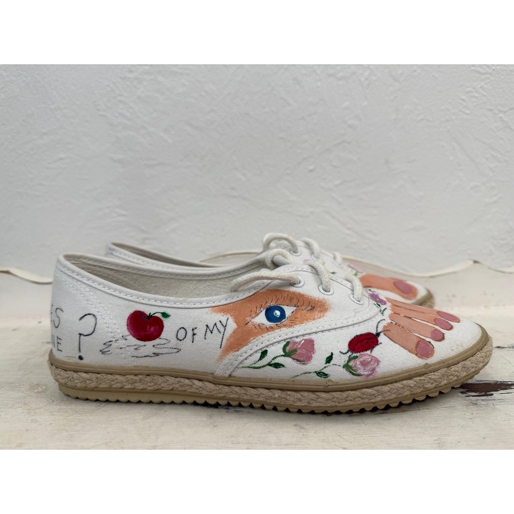 Cabin Creek Hand Painted Canvas Shoes Women's 5M Floral Toe‎ Art